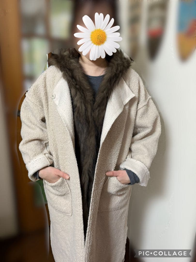 ブラウン系 フォックスファーベスト フード付き