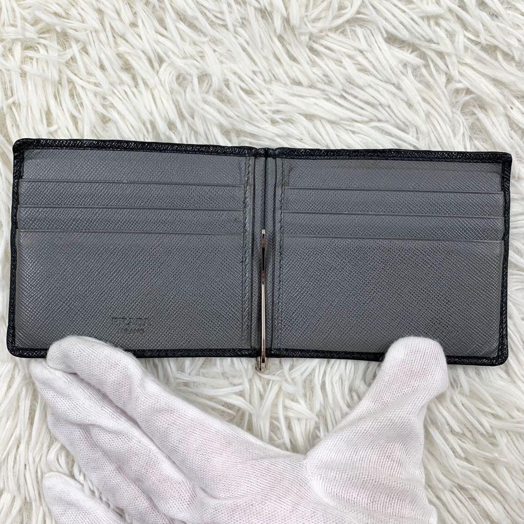 【✨希少✨】プラダ 三角ロゴ マネークリップ ブラック×グレー