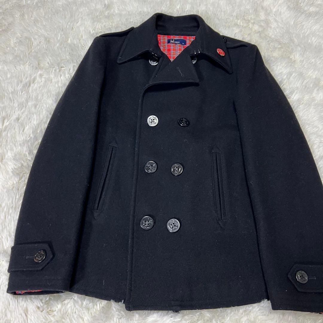 大きめ 美品✨️フレッドペリー Pコート 裏地 総柄 チェック XLダークネイビー