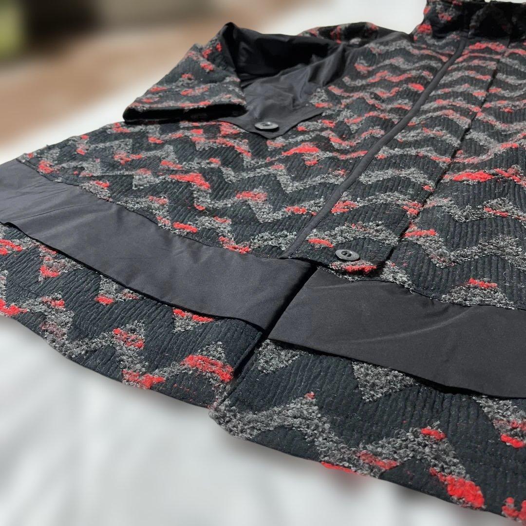 未使用級　エイココンドウ 異素材 ウールブレンドコートワイヤー襟　42