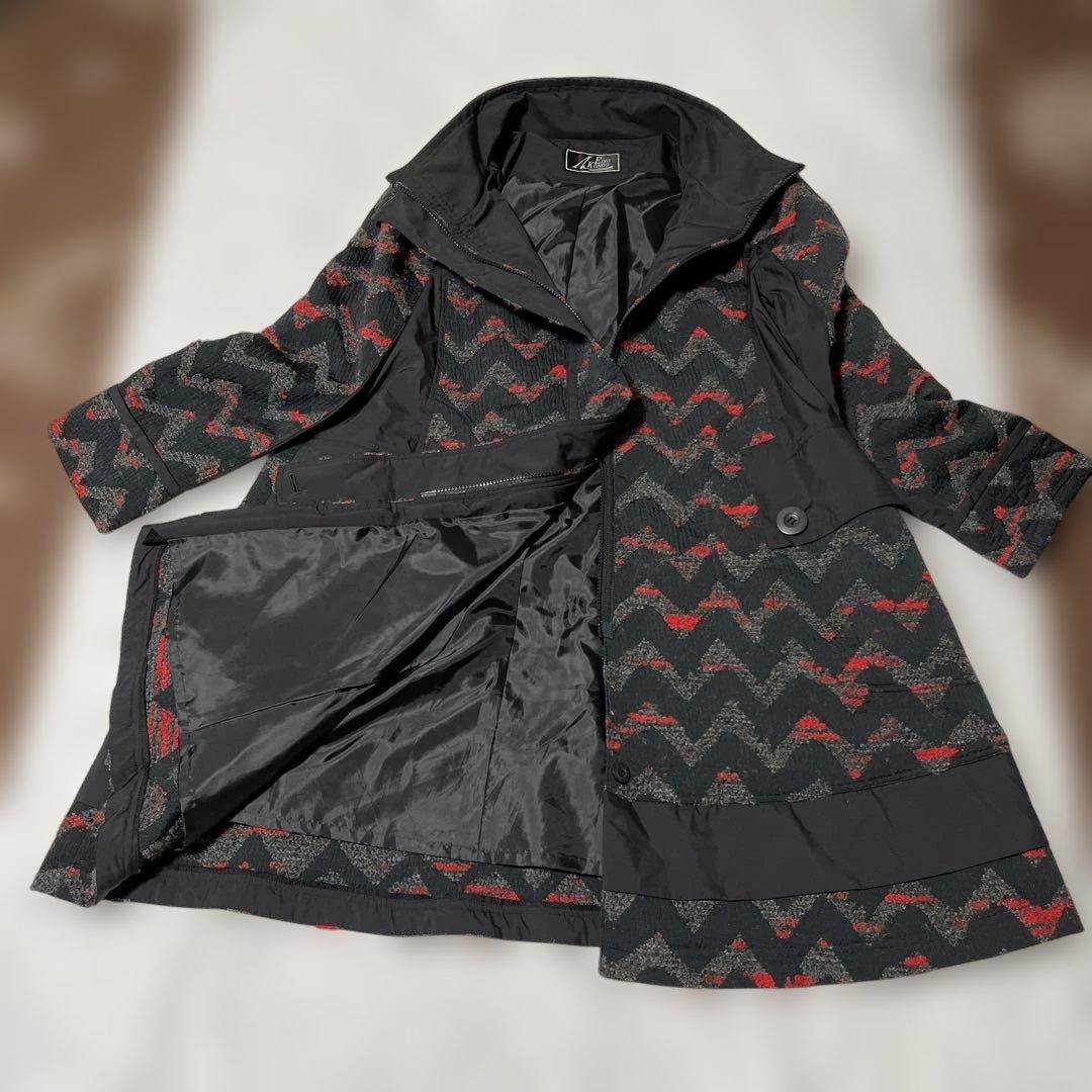 未使用級　エイココンドウ 異素材 ウールブレンドコートワイヤー襟　42