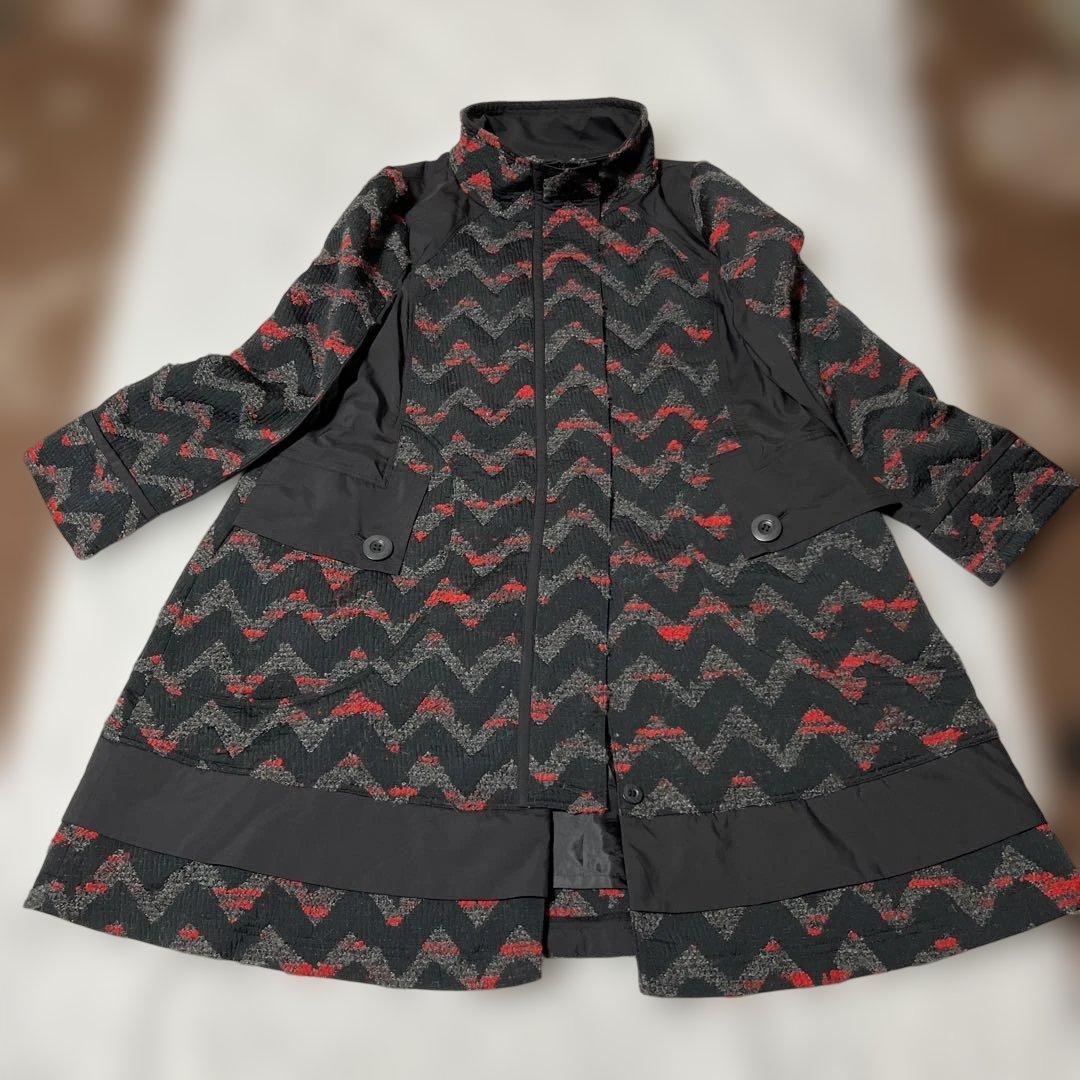 未使用級　エイココンドウ 異素材 ウールブレンドコートワイヤー襟　42