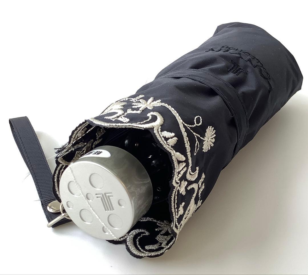 新品★ランバンコレクション★スカラップ刺繍晴雨兼用折りたたみ日傘 雨傘★ブラック