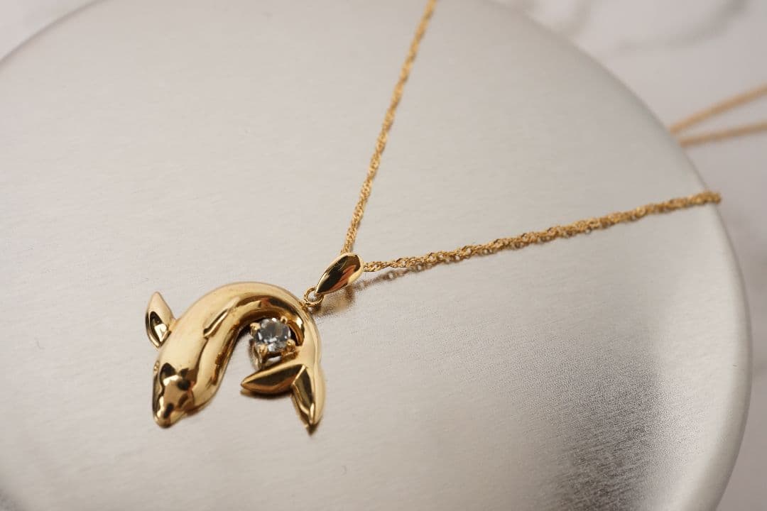 K18✨イルカデザイン ネックレス ストーン装飾
