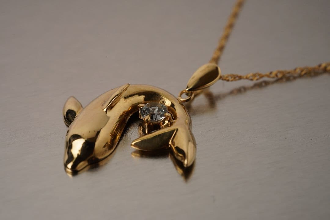 K18✨イルカデザイン ネックレス ストーン装飾