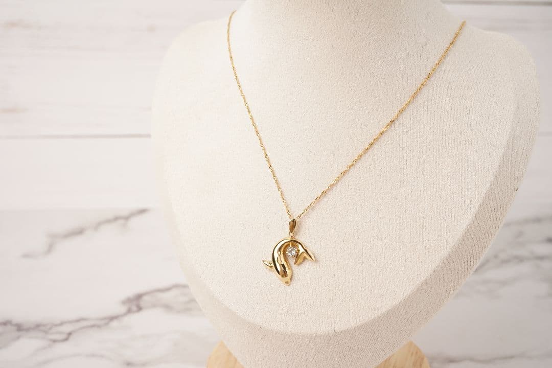 K18✨イルカデザイン ネックレス ストーン装飾