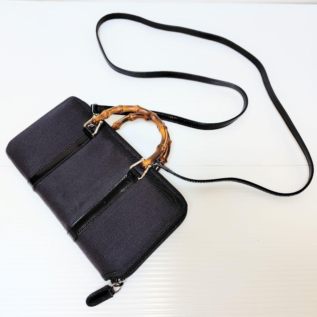 グッチ GUCCI バンブー 　キャンバス 財布 ショルダー付き 長財布