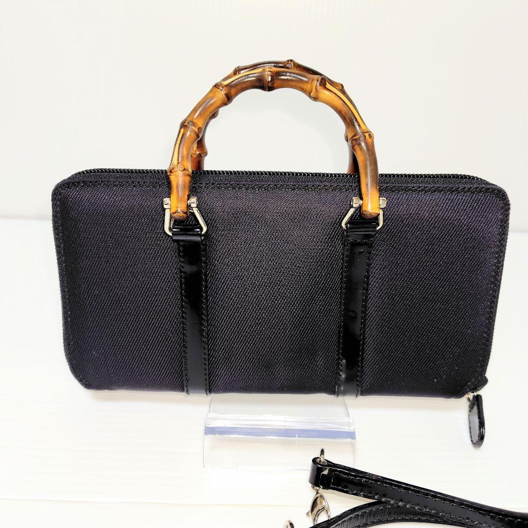 グッチ GUCCI バンブー 　キャンバス 財布 ショルダー付き 長財布