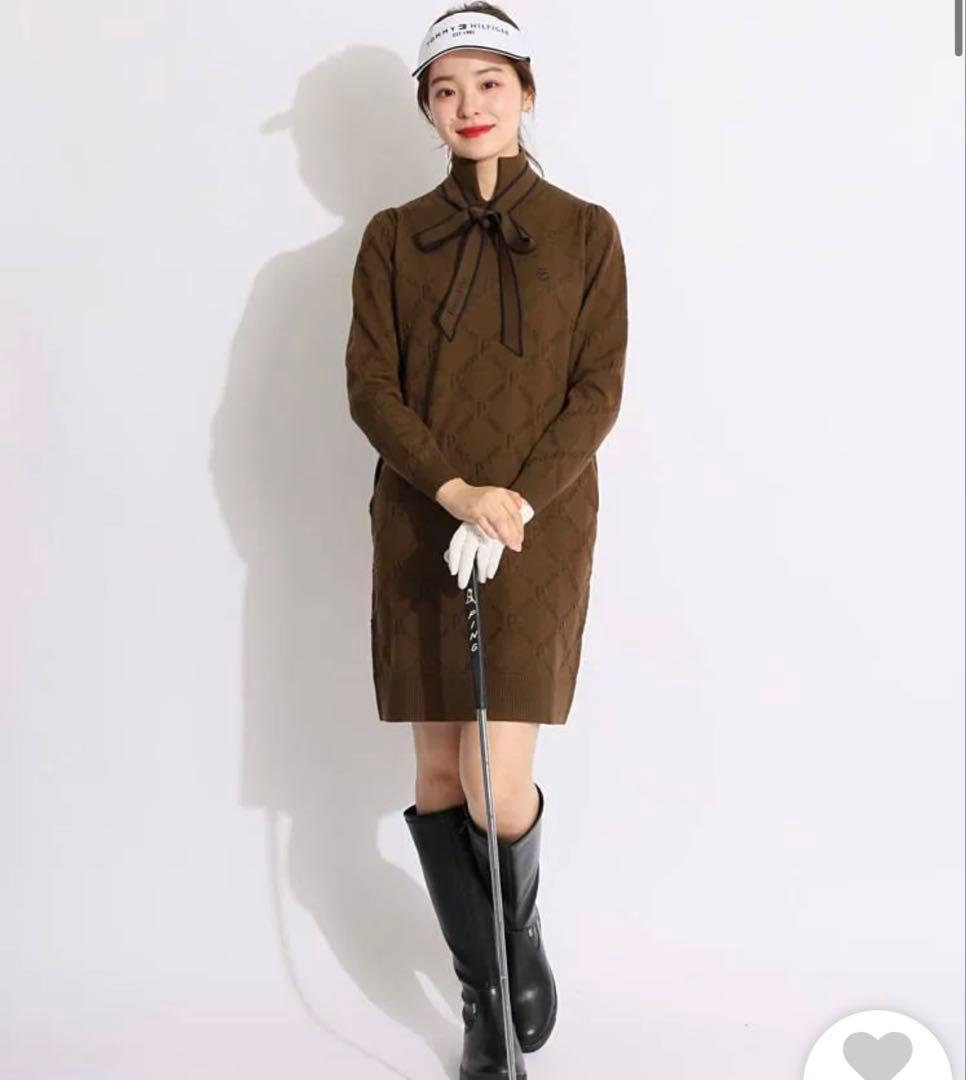 パーリーゲイツ＊ダイヤロゴ柄ハイネックボウタイワンピース＊サイズ0