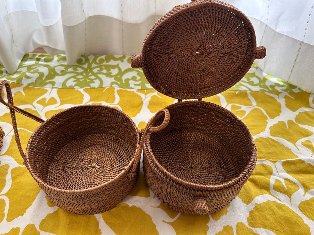 雑貨　アタ 編み2段ランチバスケット　2個セット裁縫道具　小物入れ バリ