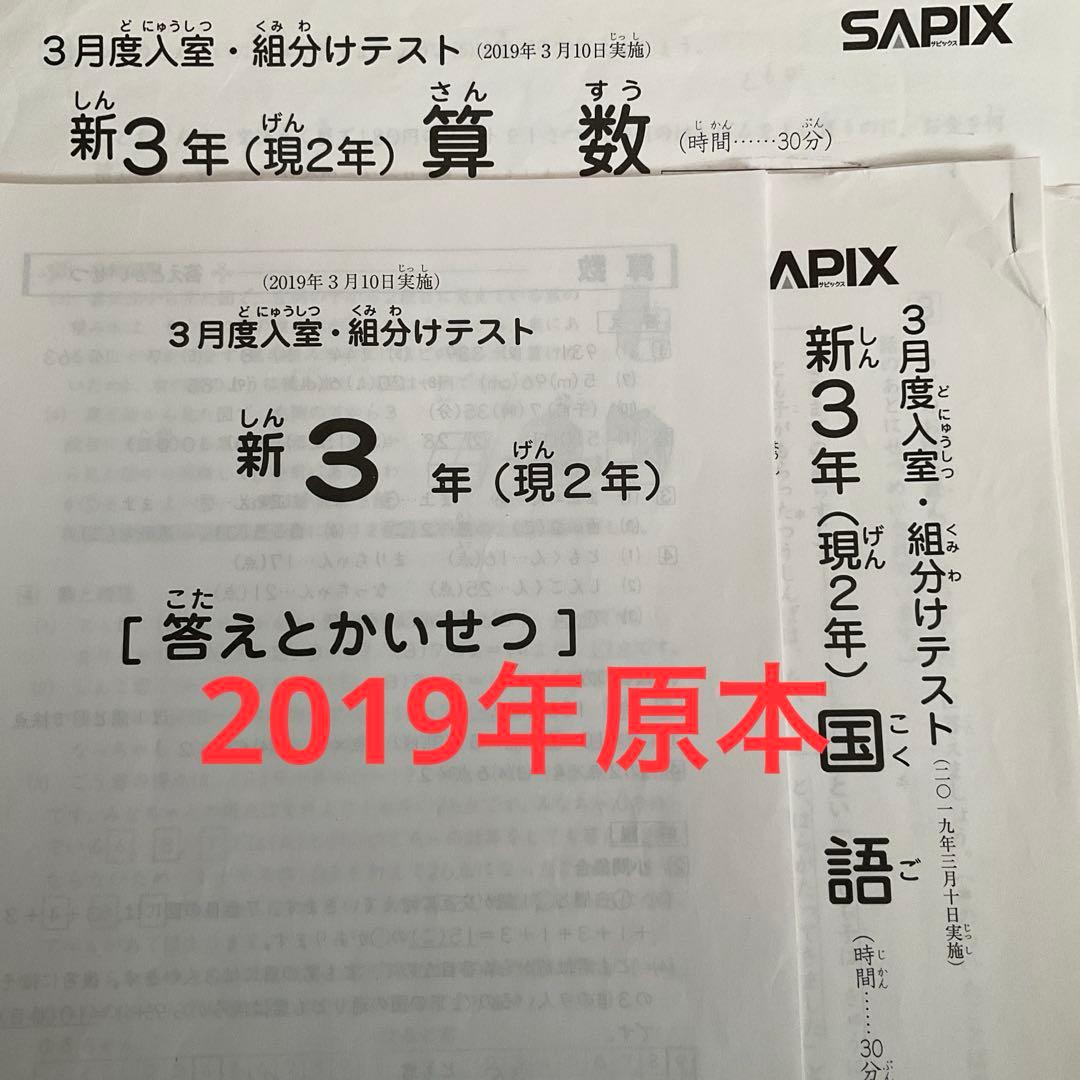サピックス新3年3月度入室・組分けテスト2019年　原本❗️