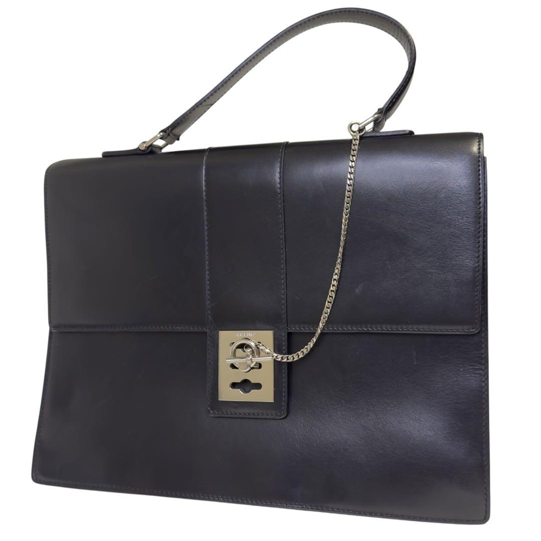 セリーヌ ガンチーニ ビジネスバッグ ハンドバッグ オールレザー ブラック