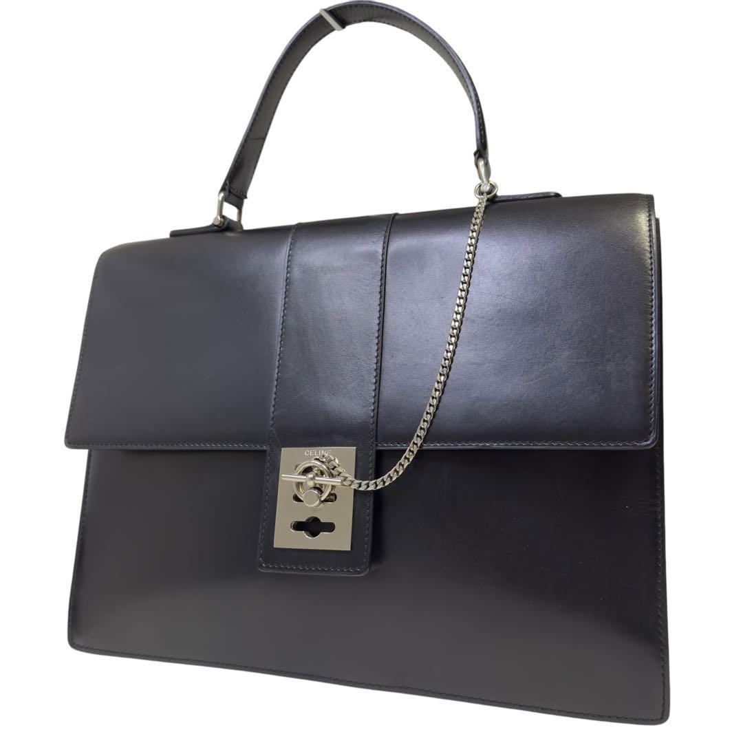 セリーヌ ガンチーニ ビジネスバッグ ハンドバッグ オールレザー ブラック