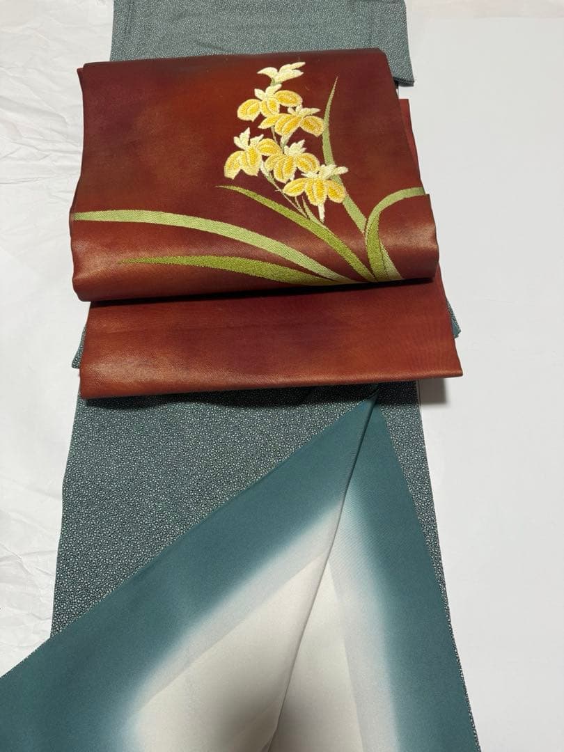 【美品】正絹小紋　名古屋帯セット　小紋　ブルー　杜若　名古屋帯　　江戸小紋