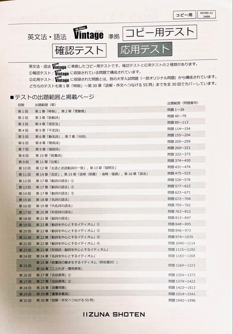 いいずな書店 Vintage 4訂版 確認テスト冊子&テストクリエイター2025