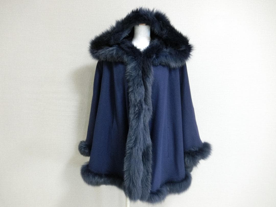 美品　Malvoisie　マルヴォワジー　フーテッド　ポンチョコート　ネイビー