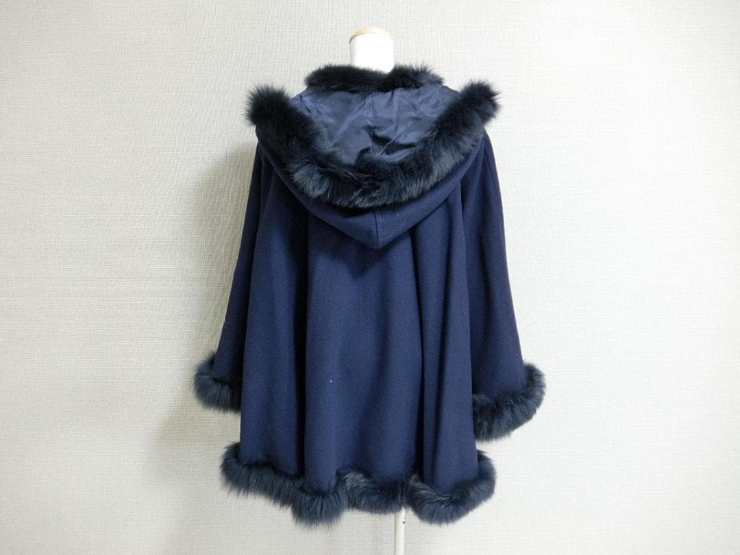 美品　Malvoisie　マルヴォワジー　フーテッド　ポンチョコート　ネイビー