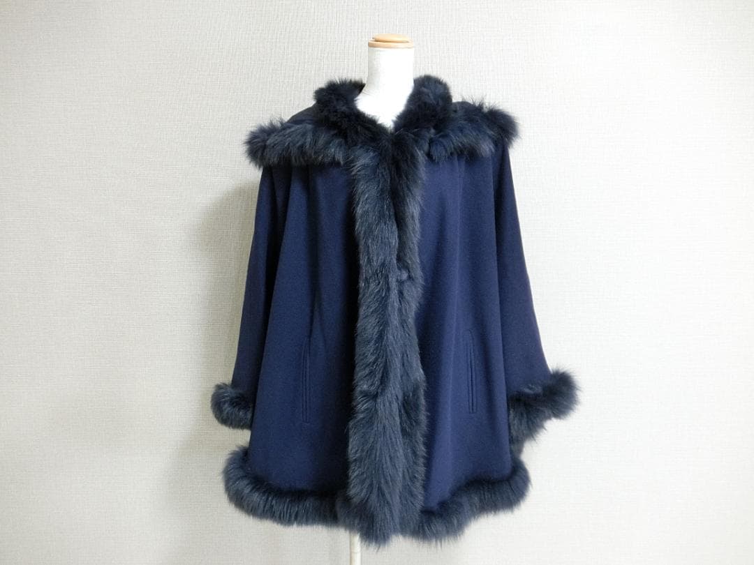 美品　Malvoisie　マルヴォワジー　フーテッド　ポンチョコート　ネイビー