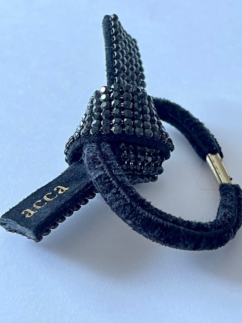 acca リボン ヘアゴム ビーズ装飾 ブラック