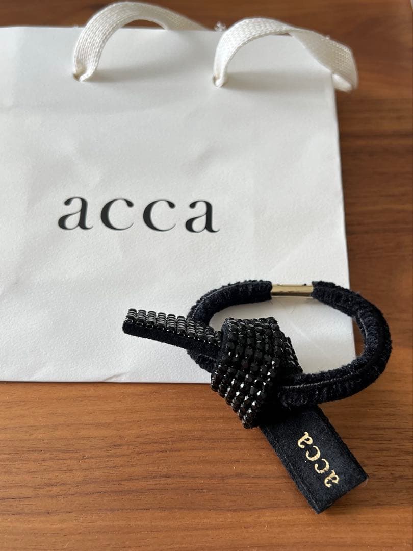 acca リボン ヘアゴム ビーズ装飾 ブラック