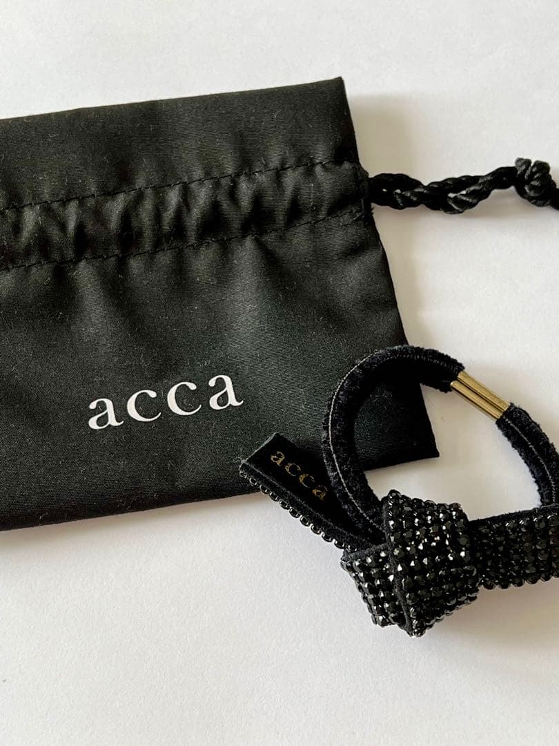 acca リボン ヘアゴム ビーズ装飾 ブラック