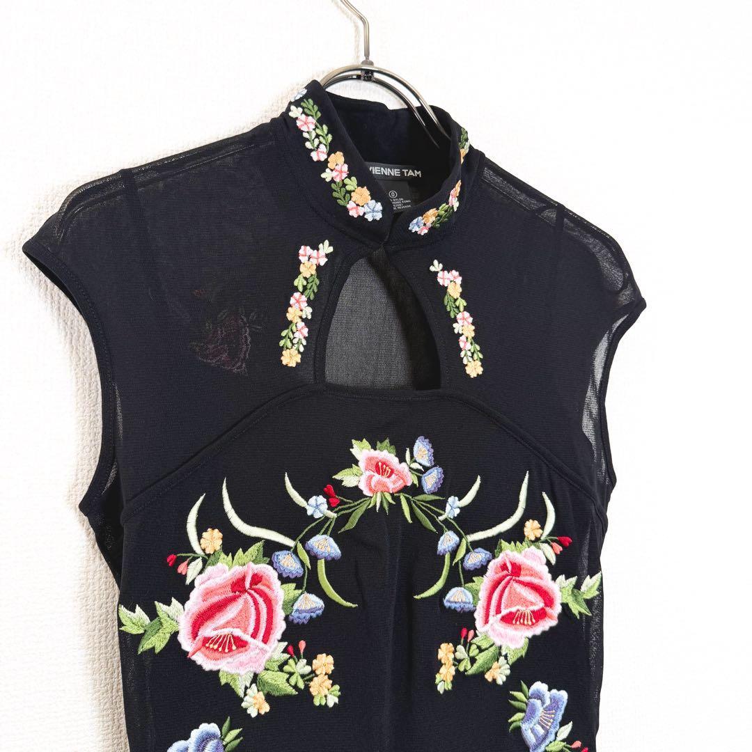 VIVIENNE TAM ヴィヴィアンタム　チャイナドレス　ブラック　花刺繍