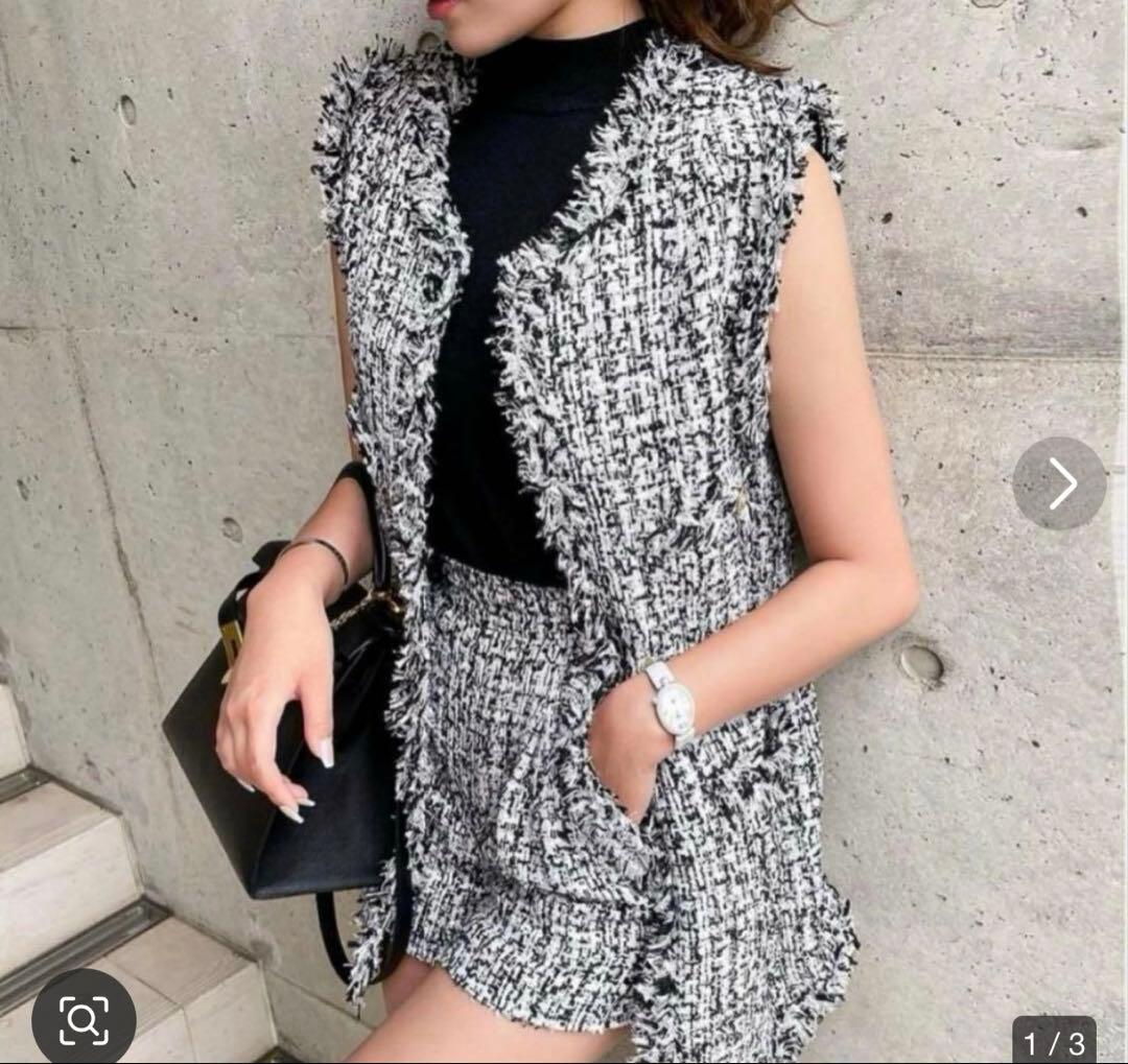 sheller フリンジツイードジレ