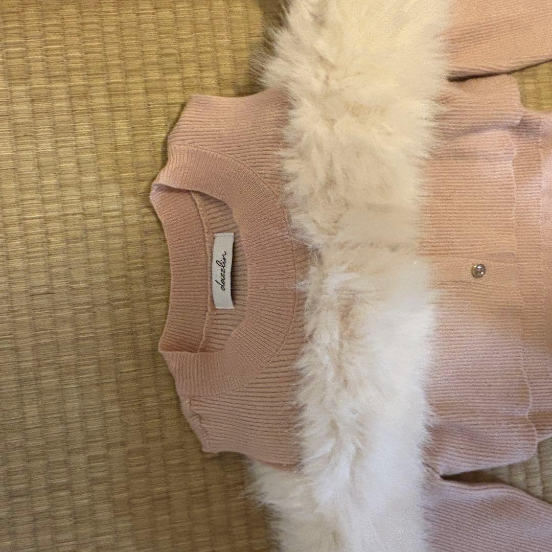 ファー付きオフショルダー ニットワンピース ベージュ