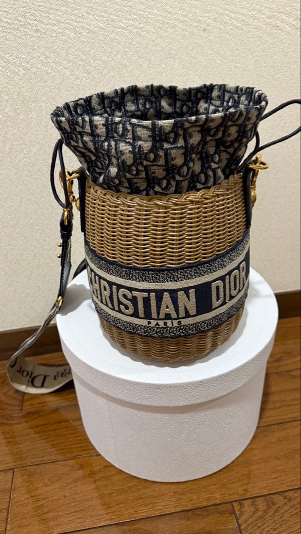 Christian Dior かごバッグ ベージュ/ネイビー