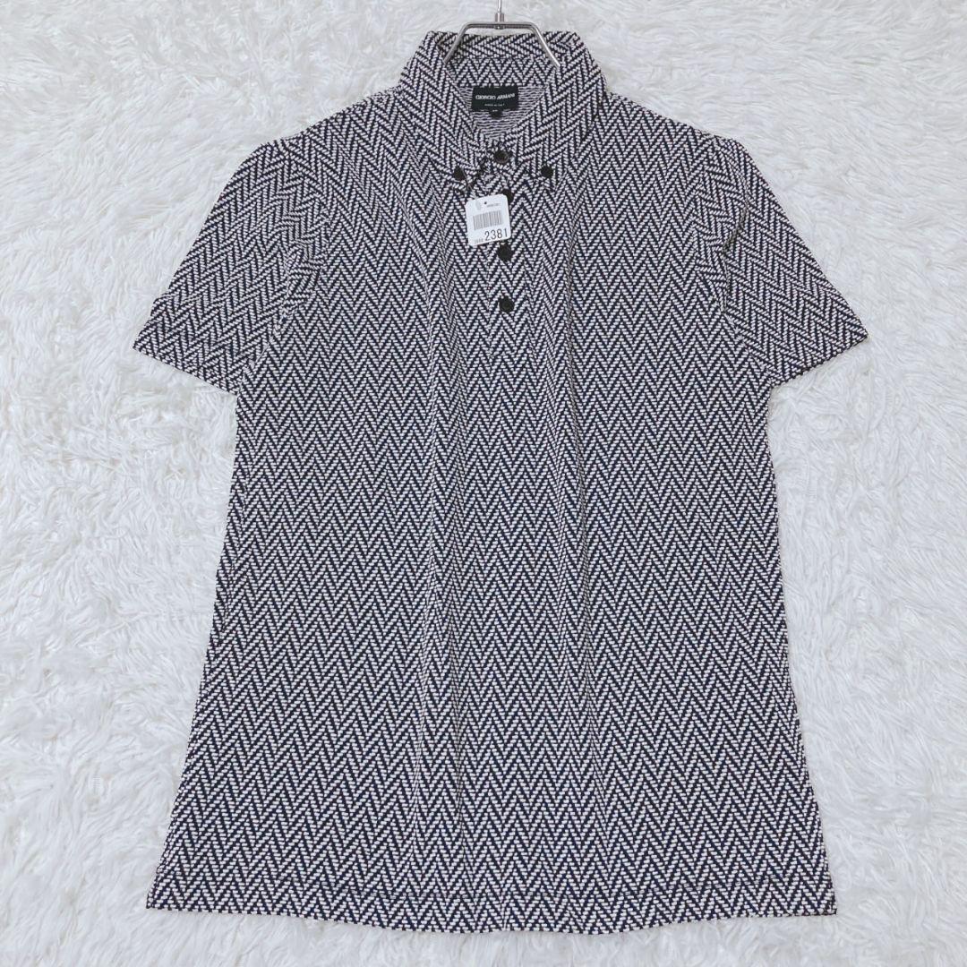 ジョルジオアルマーニ ポロシャツ サイズ48 ブラック 総柄 半袖 カジュアル