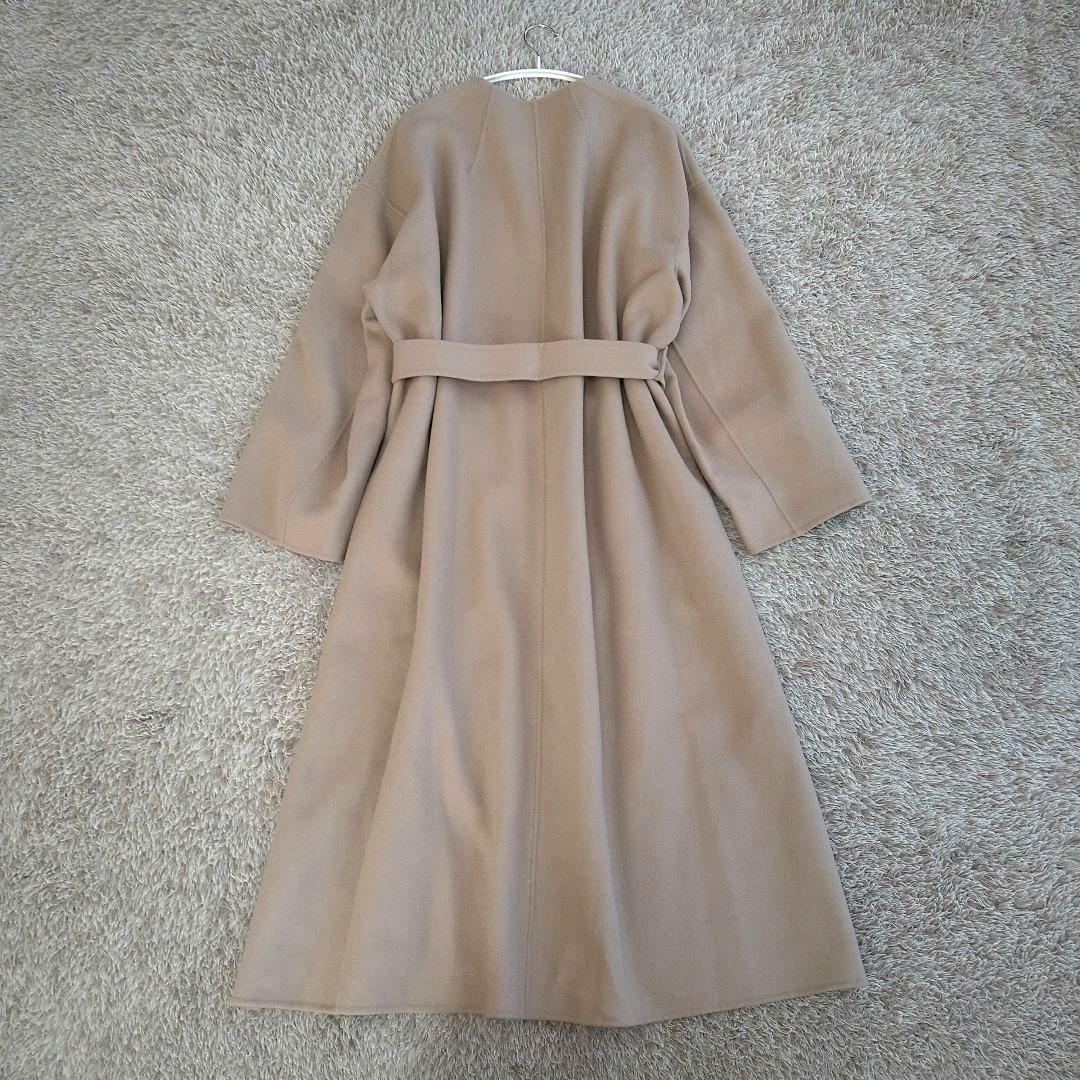 イエナ マンテコ ダブルフェイスリバーコート ノーカラー ベルト ロング ウール