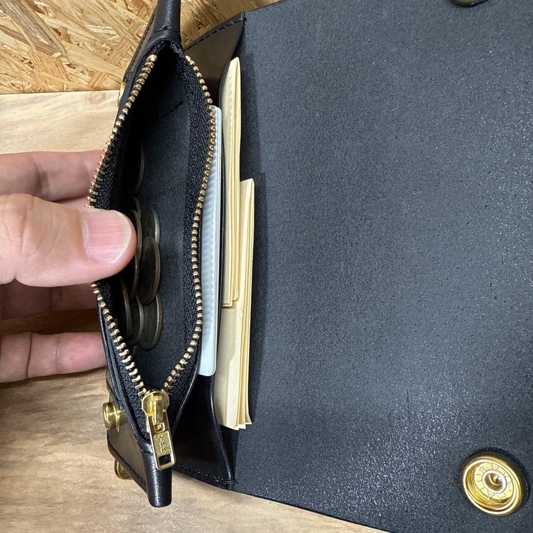 160 ミドル トラッカーウォレット スリム 2層 姫路レザー オイルレザー 黒