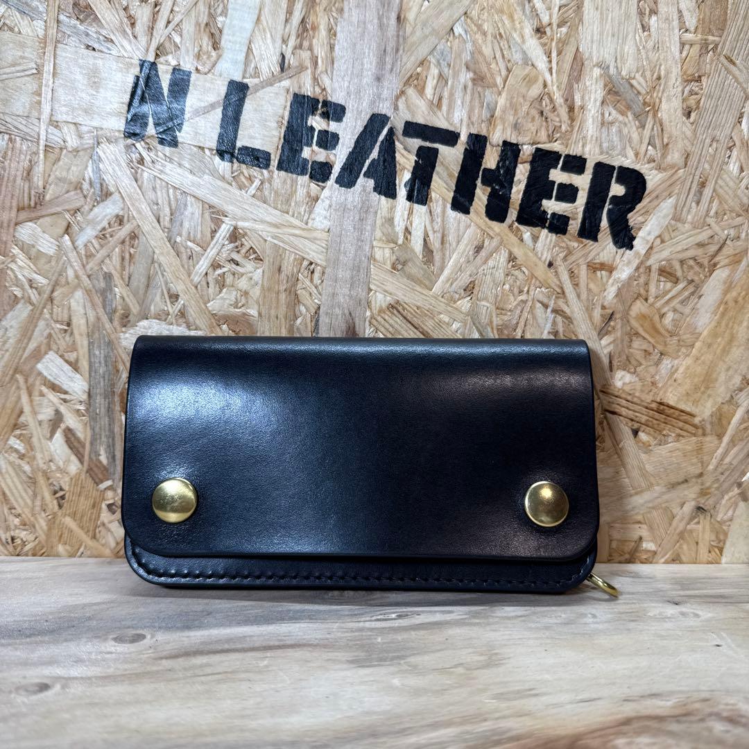 160 ミドル トラッカーウォレット スリム 2層 姫路レザー オイルレザー 黒