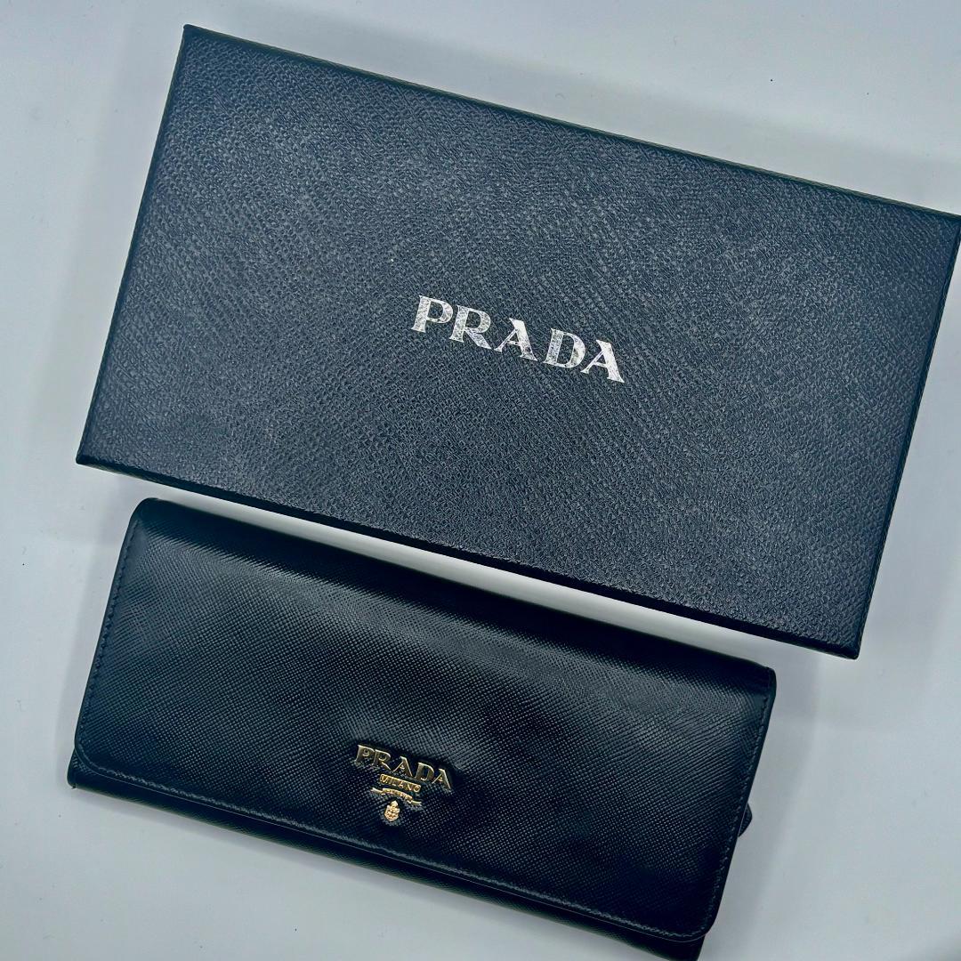 極美品 【箱付き】✨プラダ 長財布 サフィアーノレザー ゴールド金具 本革 黒