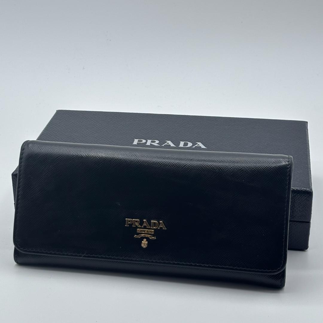 極美品 【箱付き】✨プラダ 長財布 サフィアーノレザー ゴールド金具 本革 黒