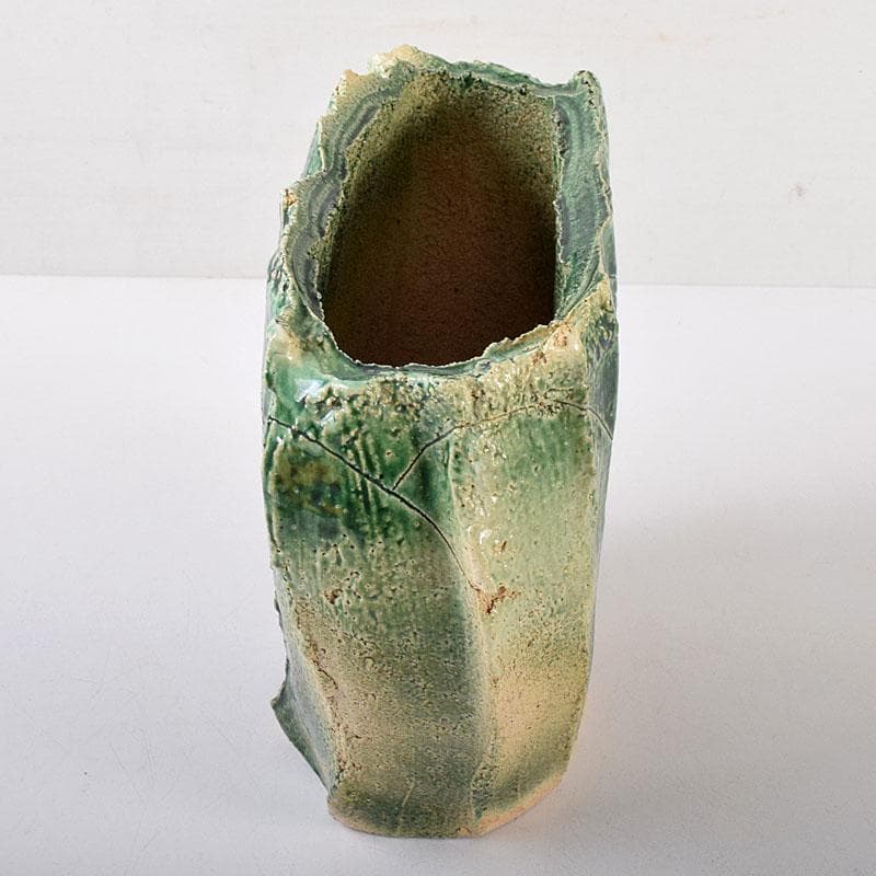 わさび　織部焼　加藤敬也作　花生　扁壷　共箱　V　8184