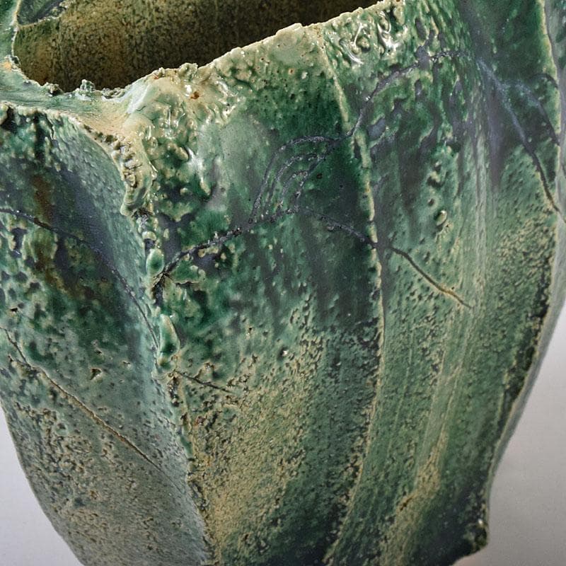 わさび　織部焼　加藤敬也作　花生　扁壷　共箱　V　8184