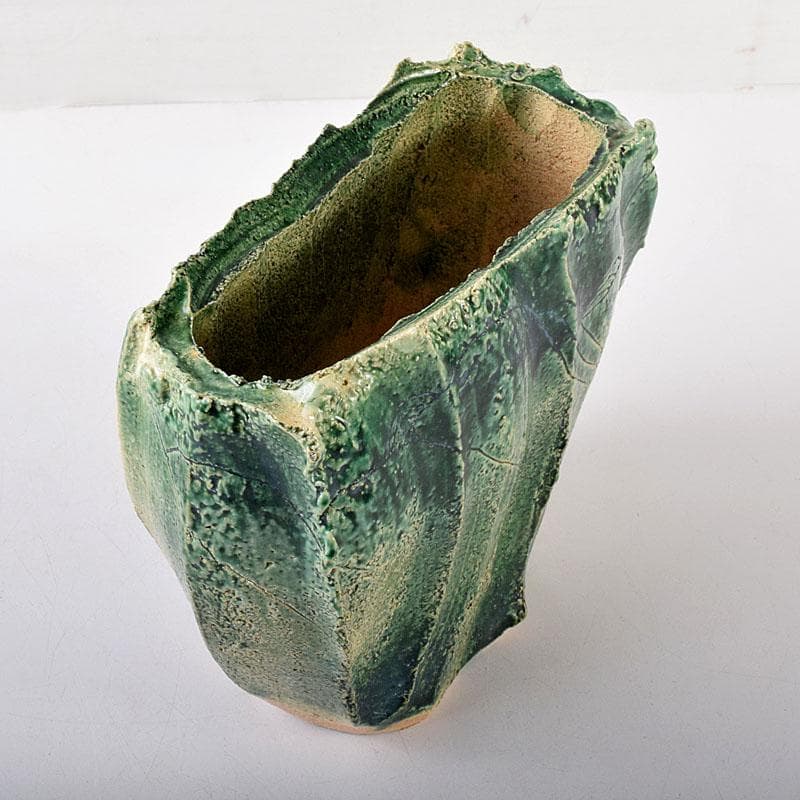 わさび　織部焼　加藤敬也作　花生　扁壷　共箱　V　8184