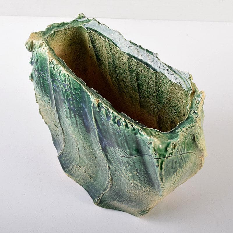 わさび　織部焼　加藤敬也作　花生　扁壷　共箱　V　8184