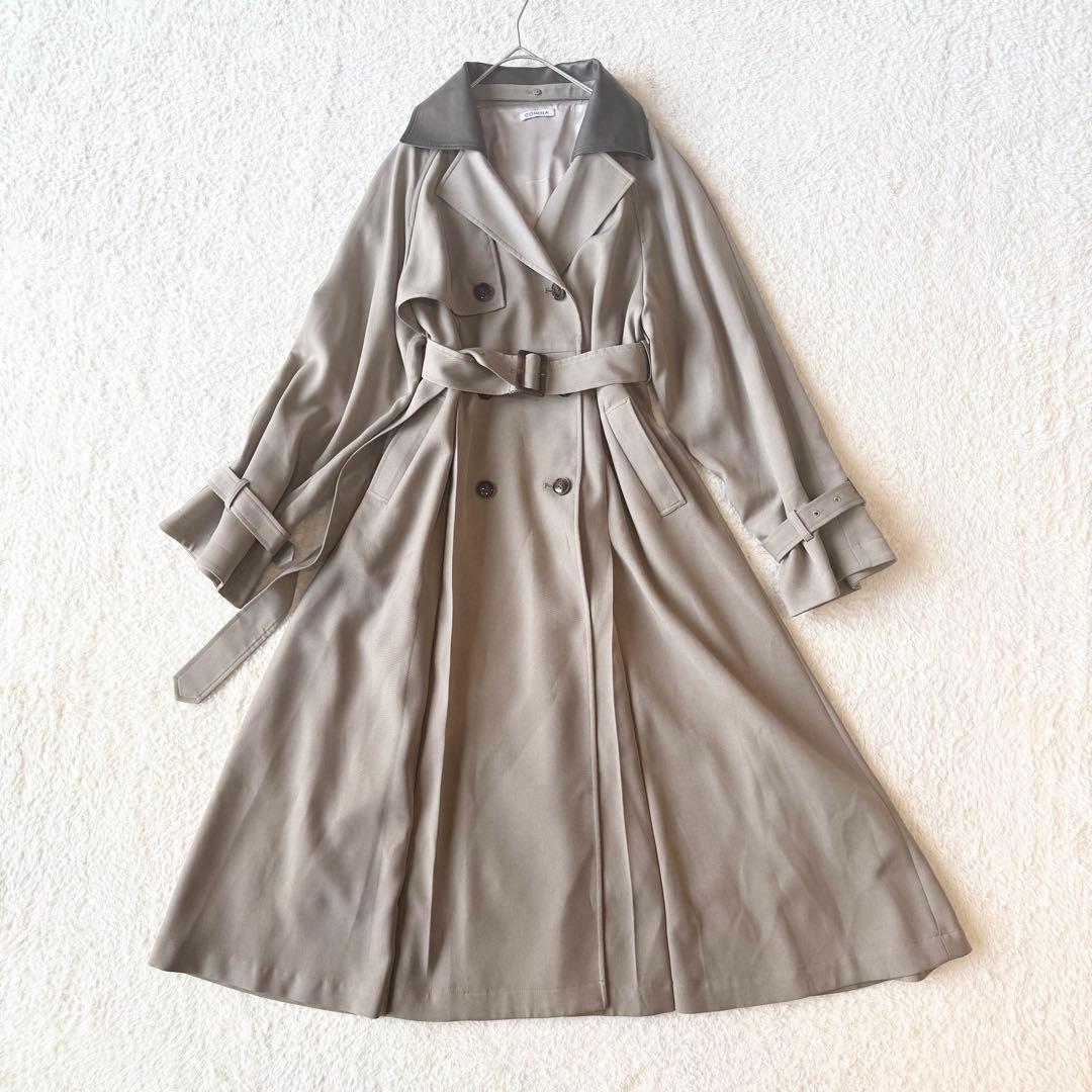 コヒナ レザーライクカラートレンチコート 2way グレージュ 未使用級