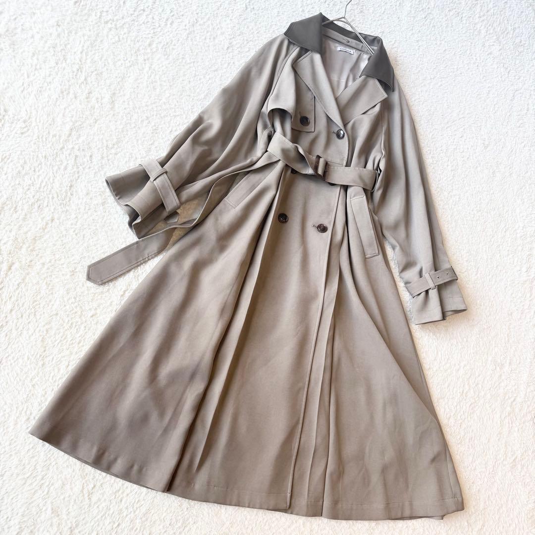 コヒナ レザーライクカラートレンチコート 2way グレージュ 未使用級