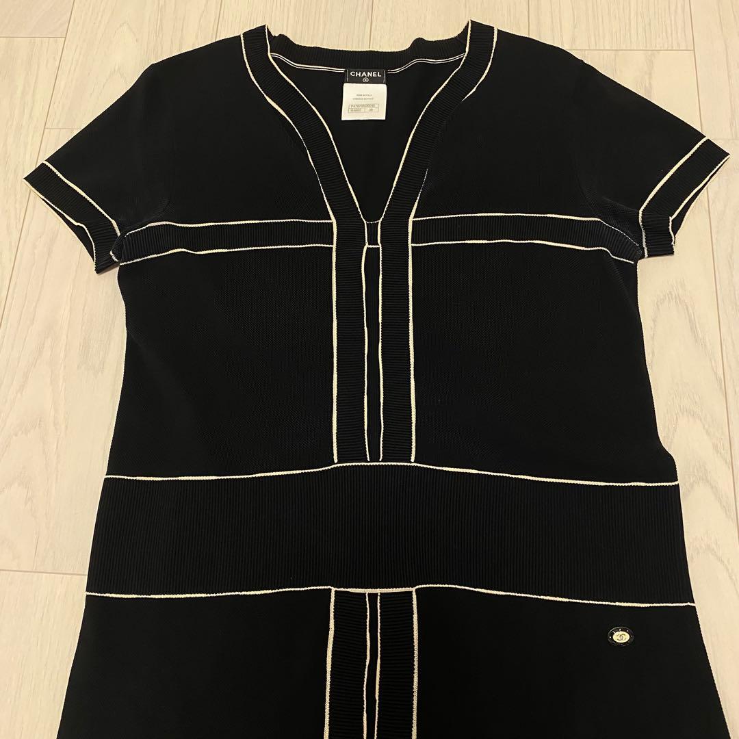 CHANEL シャネル ココマーク ワンピース ドレス 38 黒 半袖 コットン