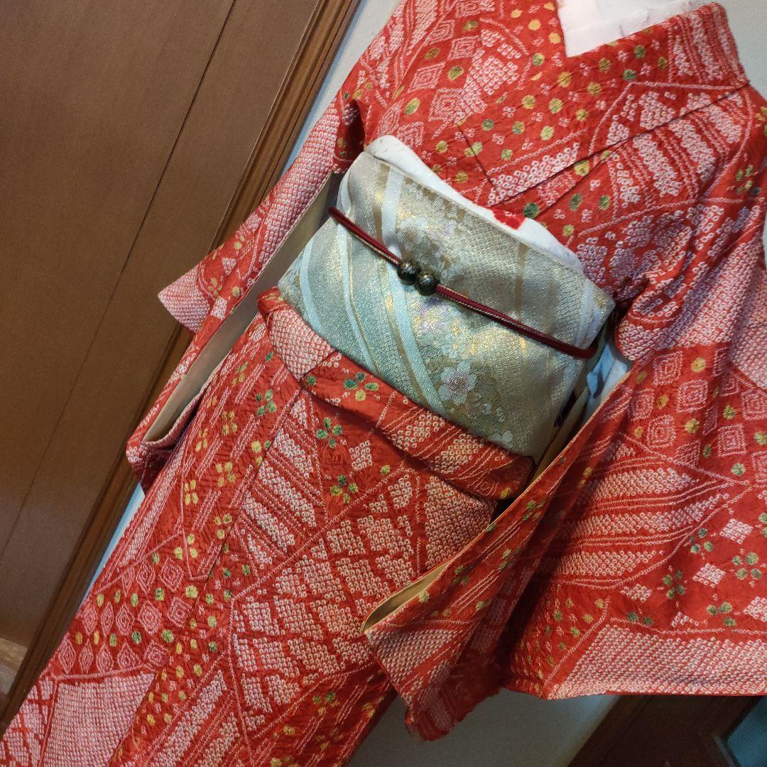 専用です。　正絹　豪華！総絞り　小紋　クリスマスお正月に　赤