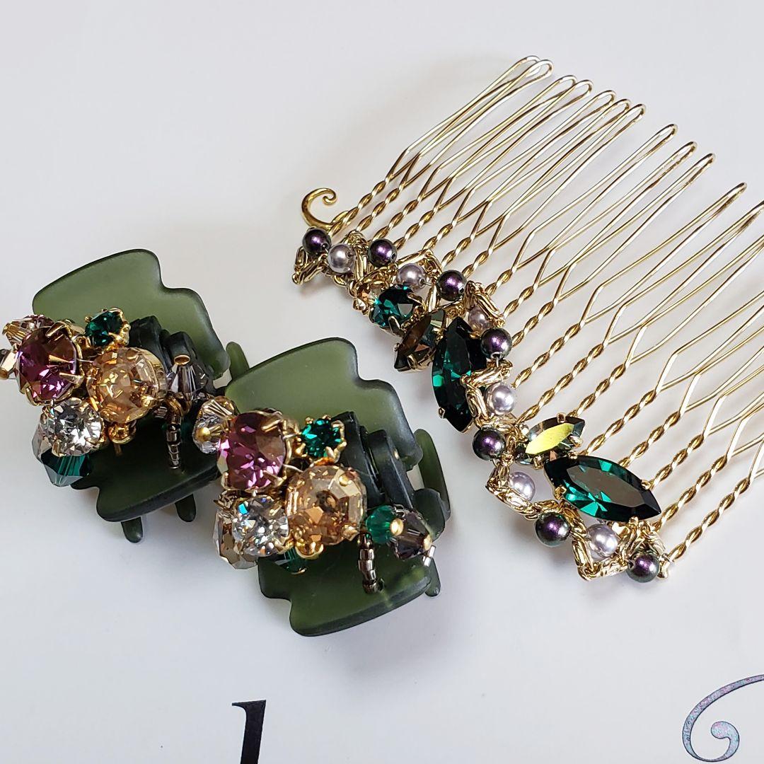 新品未使用　コンプレックスビズ ビジュー デザートクリップ 2個セット　カーキ