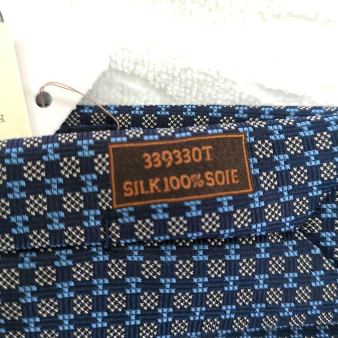 HERMES Hシュバル マリン ネクタイ 箱、カード、リボン、手提げ袋付き