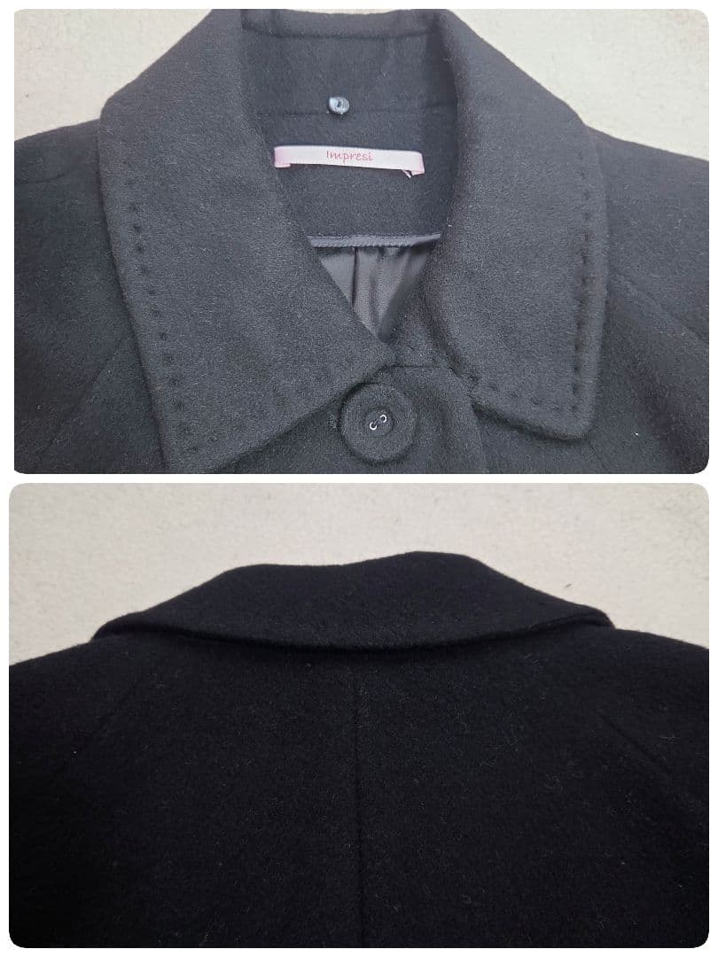 Impresi　 ロングコート カシミヤ100 黒 フォックス 　L