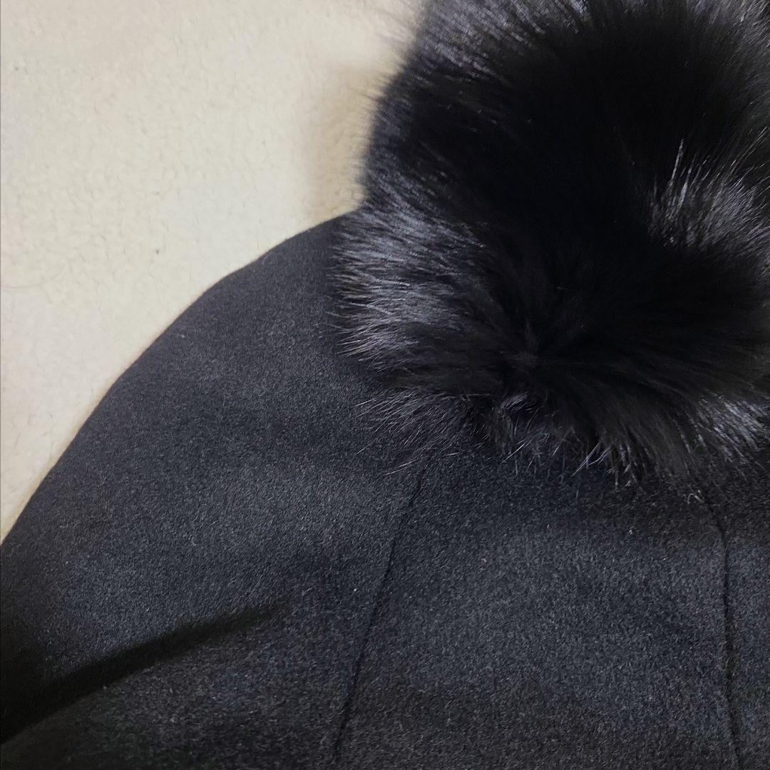 Impresi　 ロングコート カシミヤ100 黒 フォックス 　L