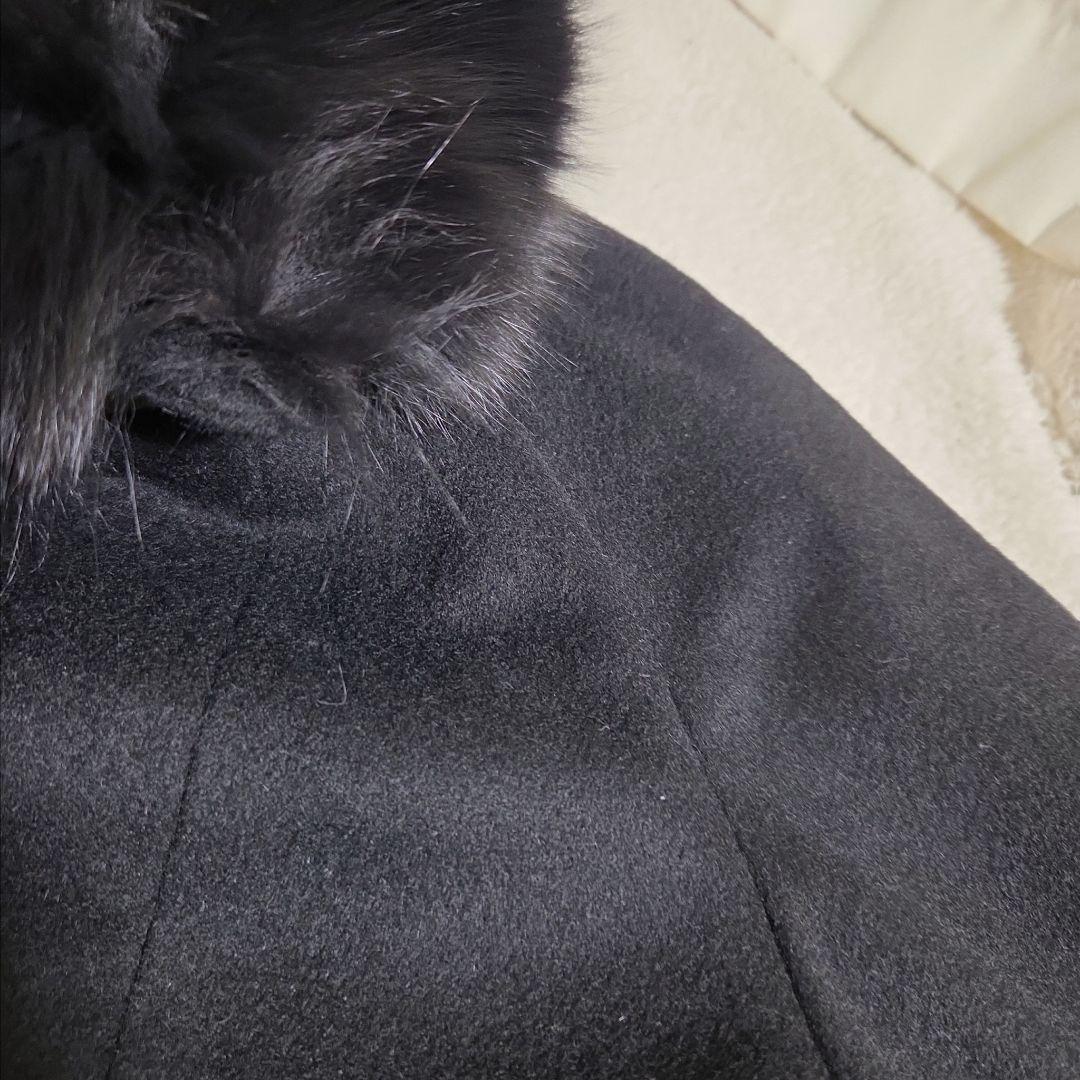 Impresi　 ロングコート カシミヤ100 黒 フォックス 　L