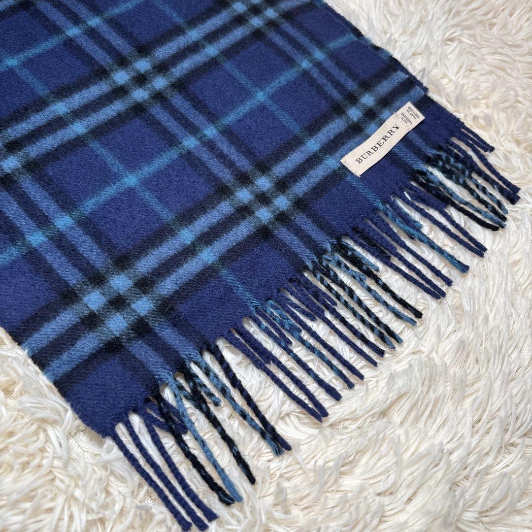 Burberry ブルー　ノバチェックマフラー　カシミヤ100%