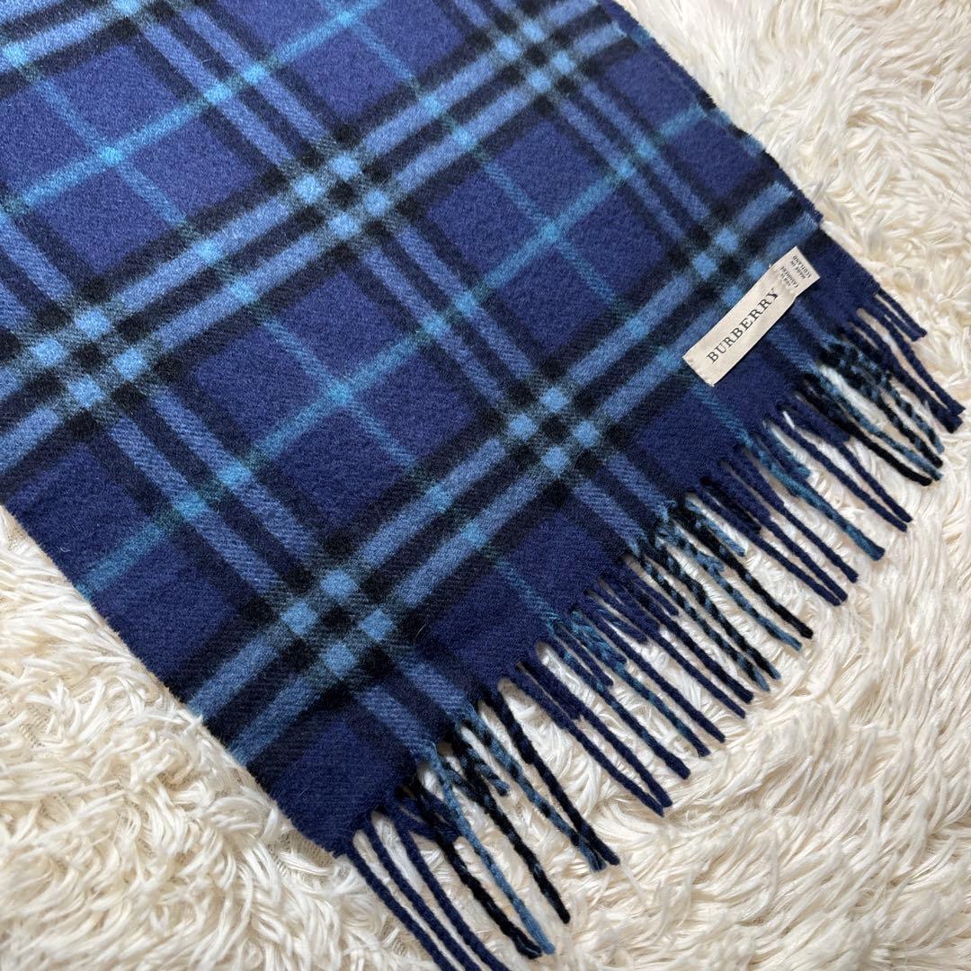 Burberry ブルー　ノバチェックマフラー　カシミヤ100%